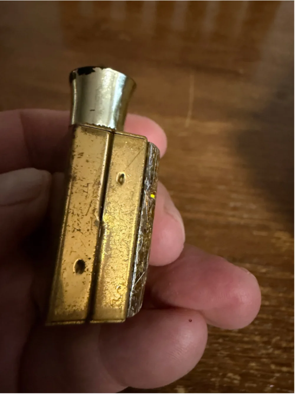 Vintage Gold Tone Vanity Set Powder Compact Mirror & Mini Perfume Bottle Glitter